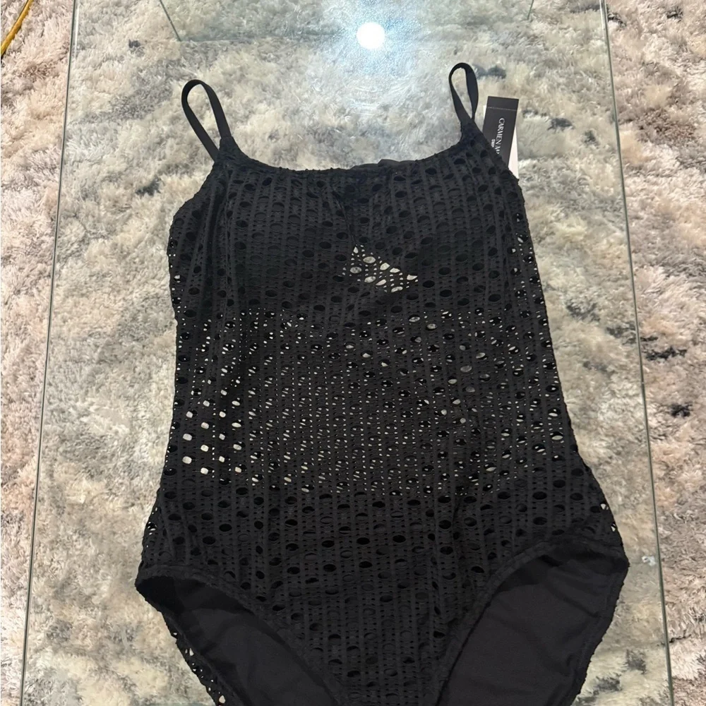 NWT Carmen Marc Valvo Women's Crochet Scoop-Neck One-Piece Swimsuit size 12